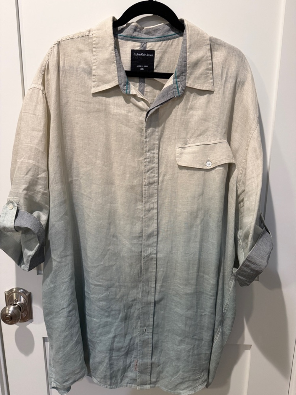 Calvin Klein Jeans Green Ombre Linen Button-Up Shirt XXL